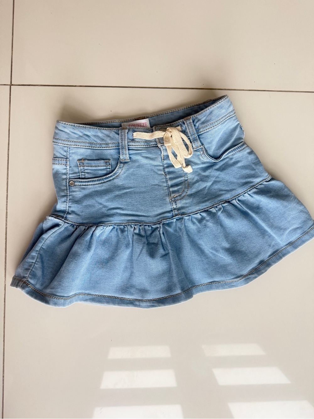 Squeeze Light Blue Denim Ruffle Skater Skirt
